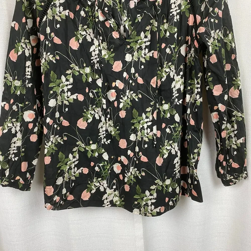 J.Crew x Liberty of London Black Floral Poppy Dream Peasant Blouse Sz.S